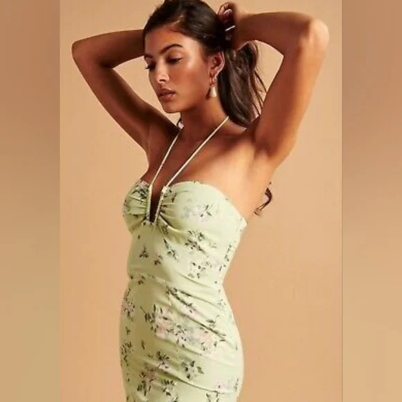 Abercrombie & Fitch Green Floral Halter Dress NWT - Picture 3 of 8